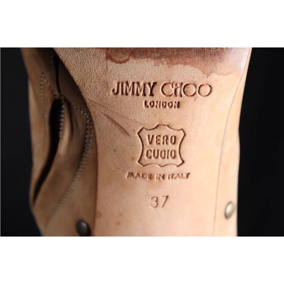 JIMMY CHOO Camel Suede Studded Detail Pointed Toe High Heel Knee Boots 37 - Picture 10 of 13